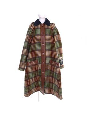 Gucci Checked Pattern Lining GG Horsebit Hooded Long Wool Coat
